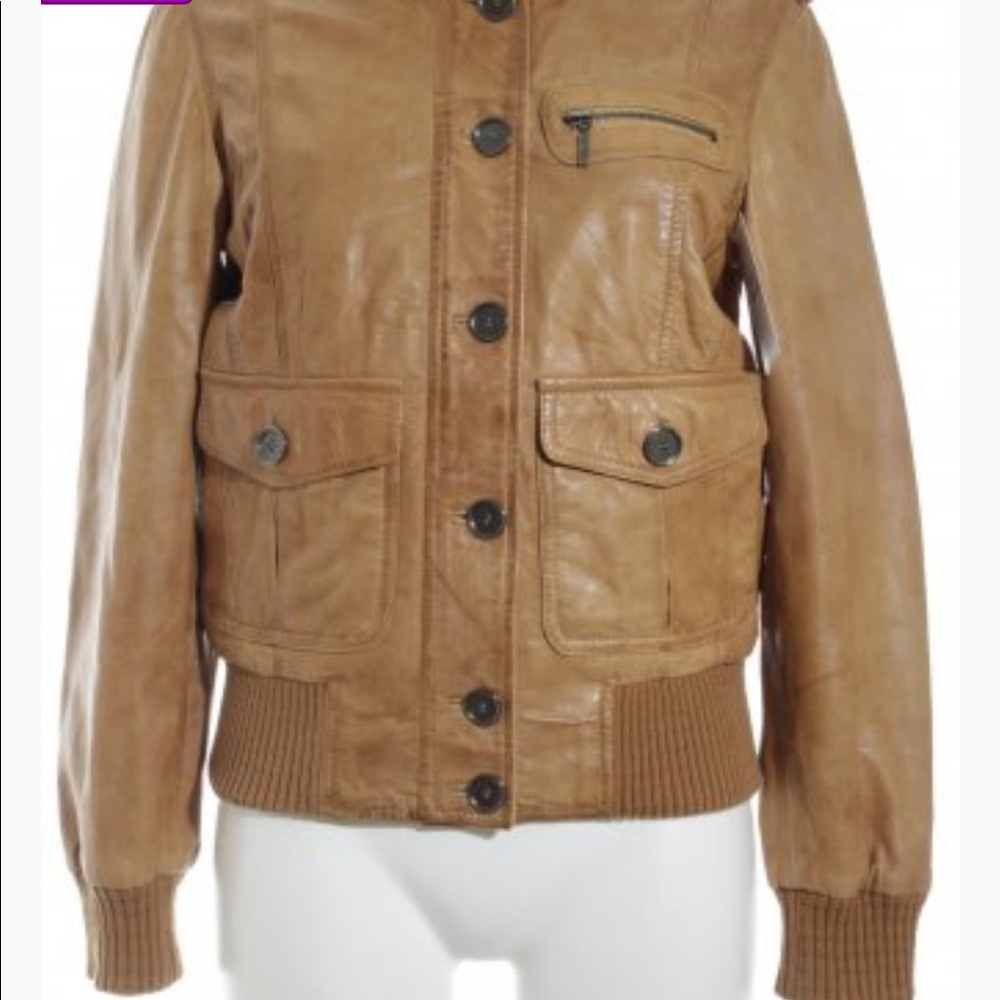 UNISEX RICK CARDONA NEW YORK camel cognac leather jacket, ribbed collar, cuffs. - Picture 14 of 14